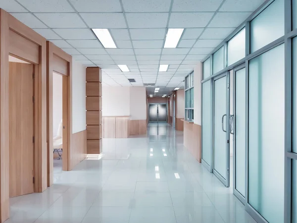 Empty Hospital Interior Corridor Hallway Sterile Floor Reduce Disease Enhance — Stock Photo, Image