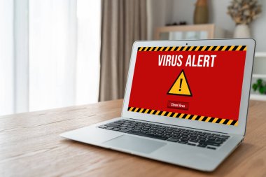 Bilgisayar ekranındaki virüs uyarısı mobil siber tehdit, hacker, bilgisayar virüsü ve kötü amaçlı yazılım tespit edildi