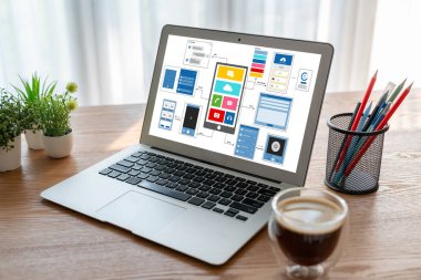 Model mobil uygulama ve web sitesi için UX UI tasarım süreci. Profesyonel uygulama geliştiricisi için kablo grafiğinin yaratıcı prototipi .