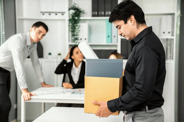 Depressed Disappointed Employee Packing His Belongings Being Fired Being Competent — Stockfoto