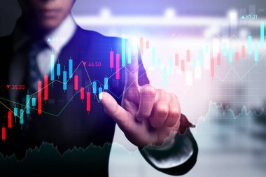 Businessman analyst working with digital finance business data graph showing technology of investment strategy for perceptive financial business decision. Digital economic analysis technology concept.