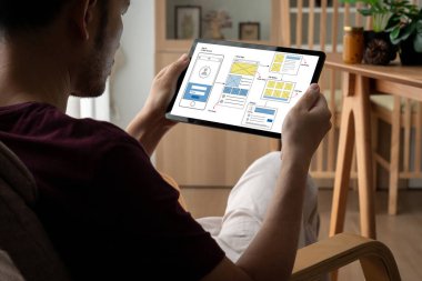 Model mobil uygulama ve web sitesi için UX UI tasarım süreci. Profesyonel uygulama geliştiricisi için kablo grafiğinin yaratıcı prototipi .