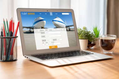 Online uçuş rezervasyon sitesi mod rezervasyon sistemi sağlar. Seyahat teknolojisi kavramı .