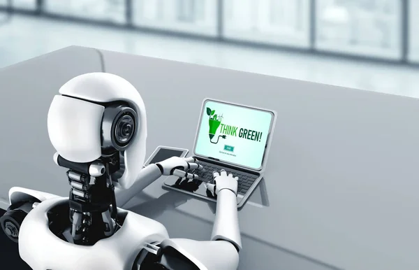 Sztuczna Inteligencja Robota Przy Użyciu Modish Oprogramowania Komputerowego — Zdjęcie stockowe