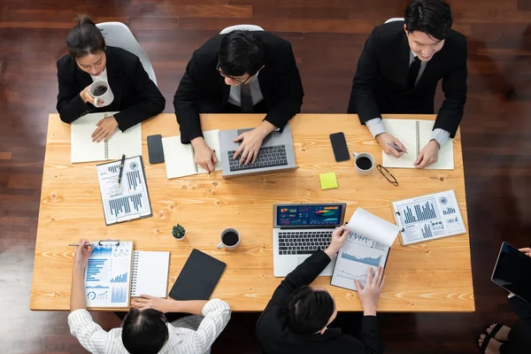 Top View Business Team Financial Data Analysis Meeting Business Intelligence — Fotografia de Stock