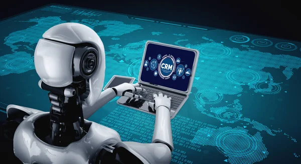 Ρομπότ Τεχνητής Νοημοσύνης Που Χρησιμοποιεί Modish Λογισμικό Υπολογιστή — Φωτογραφία Αρχείου