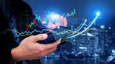 Businessman analyst working with digital finance business data graph showing technology of investment strategy for perceptive financial business decision. Digital economic analysis technology concept.