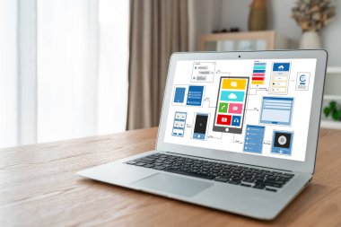 Model mobil uygulama ve web sitesi için UX UI tasarım süreci. Profesyonel uygulama geliştiricisi için kablo grafiğinin yaratıcı prototipi .