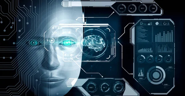 Robot Hominoid Face Close Graphic Concept Big Data Analytic Thinking — Φωτογραφία Αρχείου