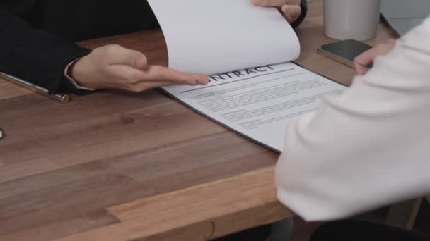 Closeup Young Enthusiastic Businesswoman Negotiate Financial Business Contract Office Client — Stock Video