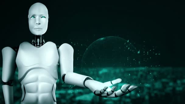 Futuristic Robot Artificial Intelligence Huminoid Data Analytic Technology Development Machine — Vídeo de Stock