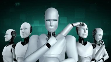Futuristic robot artificial intelligence huminoid AI programming coding technology development and machine learning concept. Robotic bionic science research for future of human life. 3D rendering.