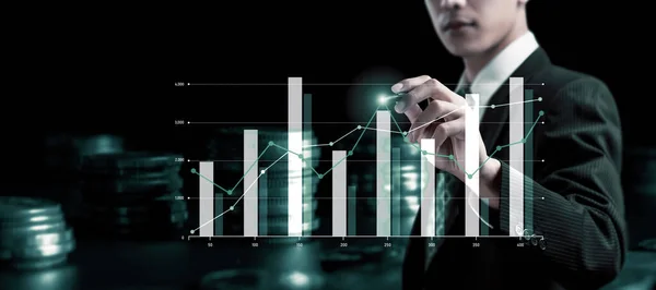 Businessman Analyst Working Digital Finance Business Data Graph Showing Technology — Stock Fotó
