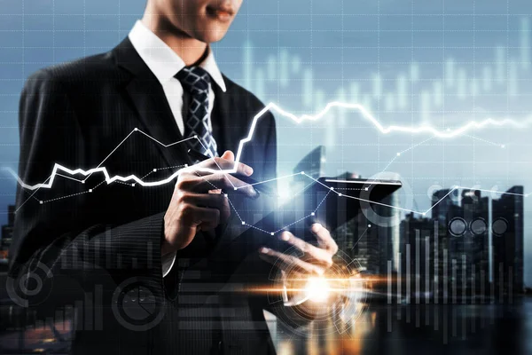 Businessman Analyst Working Digital Finance Business Data Graph Showing Technology — 图库照片