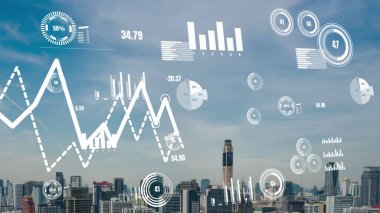 İş verileri analitik arayüzü akıllı şehrin üzerinde uçuyor ve iş zekasının geleceğini değiştiriyor. Stratejik plan için büyük verileri analiz etmek için bilgisayar yazılımı ve yapay zeka kullanılır .