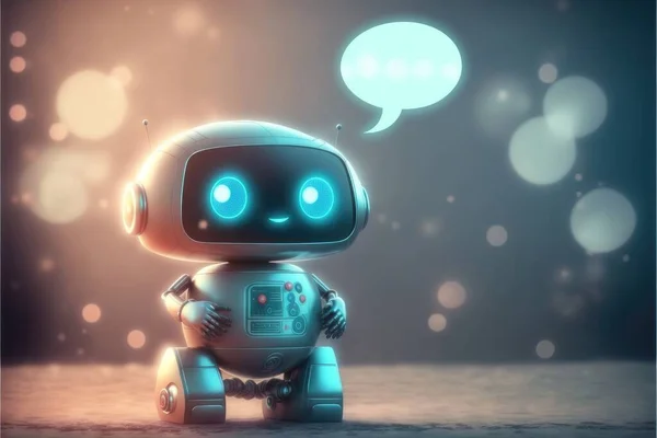 Cute chat robot assistance isolated on colorful blur background. Concept of future robotic innovation. Finest generative AI.