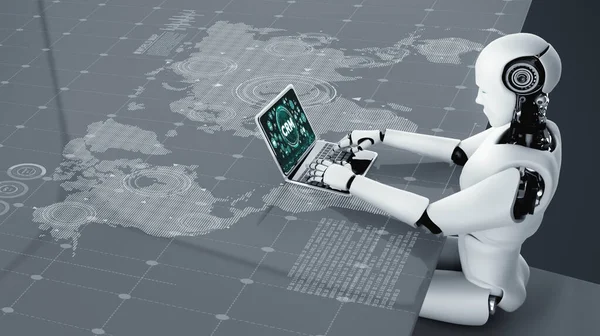 Illustratie Robot Met Behulp Van Modish Computer Software — Stockfoto
