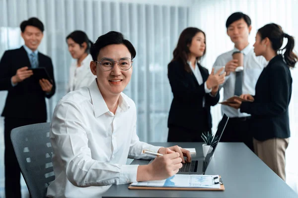 Portrait Focus Young Successful Confident Male Manager Executive Wearing Business — Foto de Stock