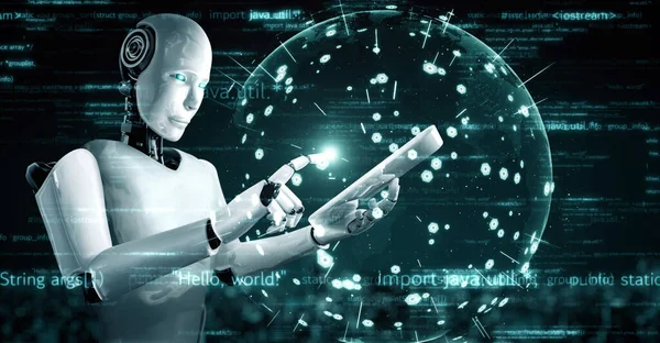 Futuristic Robot Artificial Intelligence Huminoid Programming Coding Technology Development Machine — 스톡 사진