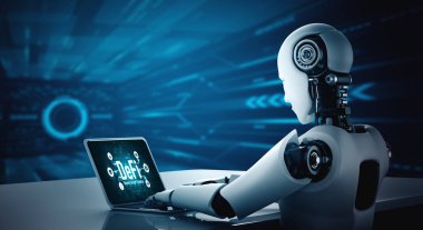 Model bilgisayar yazılımı kullanan 3B illüstrasyon robotu