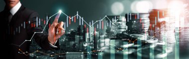 Businessman analyst working with digital finance business data graph showing technology of investment strategy for perceptive financial business decision. Digital economic analysis technology concept.