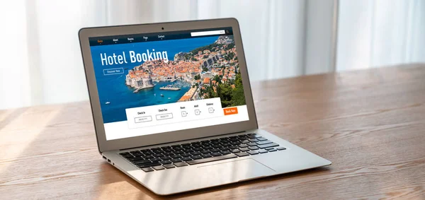 Online Hotell Boende Bokning Webbplats Ger Modish Bokningssystem Reseteknik — Stockfoto