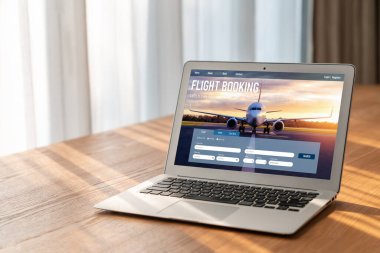 Online uçuş rezervasyon sitesi mod rezervasyon sistemi sağlar. Seyahat teknolojisi kavramı .