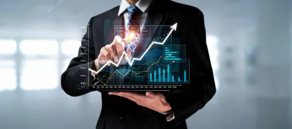 Businessman Analyst Working Digital Finance Business Data Graph Showing Technology — Foto de Stock