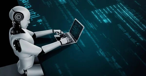 Futuristic Robot Artificial Intelligence Huminoid Programming Coding Technology Development Machine — Stock Fotó