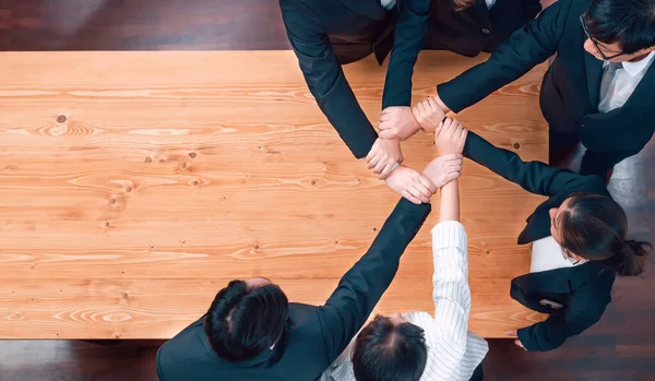 Top View Cohesive Group Business People Join Hands Stack Together — Stockfoto