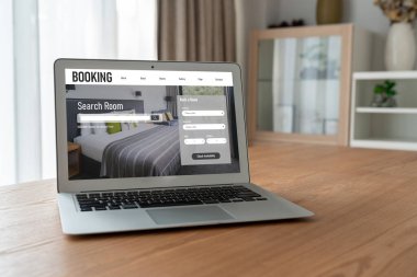 Çevrimiçi otel konaklama rezervasyon sitesi mod rezervasyon sistemi sağlar. Seyahat teknolojisi kavramı .