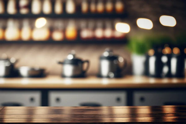 Countertop Blurred Kitchen Background Cooking Food Flawless — Stock Photo, Image
