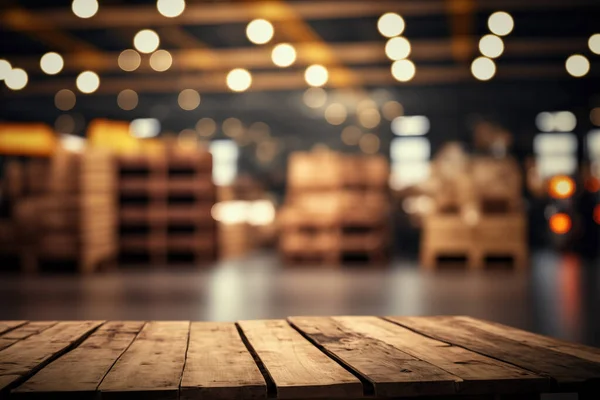 Empty Wooden Pallet Blurred Warehouse Background Flawless — Stock Photo, Image