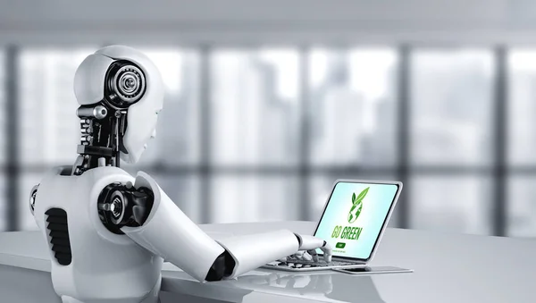 Cyborg Using Modish Computer Software Artificial Intelligence Robot — Stock Photo, Image