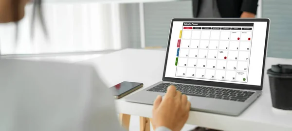 stock image Calendar on computer software application for modish schedule planning for personal organizer and online business