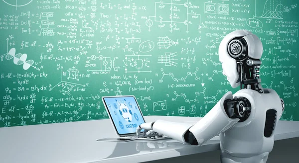 stock image AI cyborg using modish computer software with artificial intelligence robot