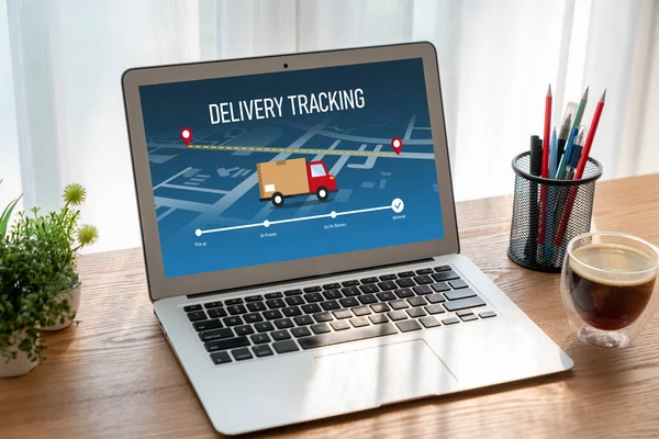 stock image Delivery tracking system for e-commerce and modish online business to timely goods transportation and delivery