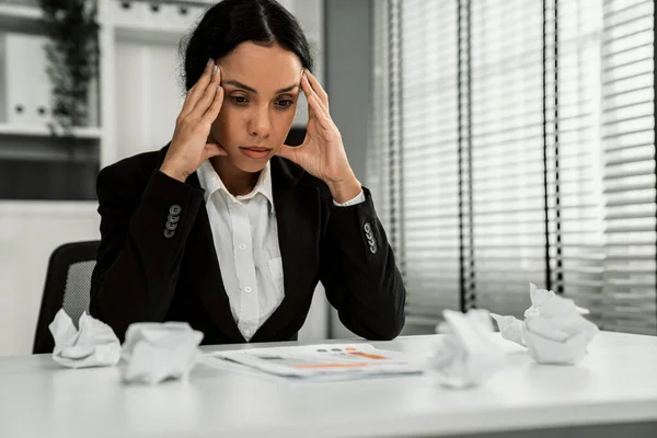 Competent Female Employee Who Has Become Completely Exhausted Result Overburdened — Photo