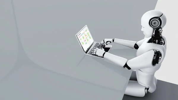 Yapay Zeka Robotu Ile Mod Bilgisayar Yazılımı Kullanan Yapay Zeka — Stok fotoğraf