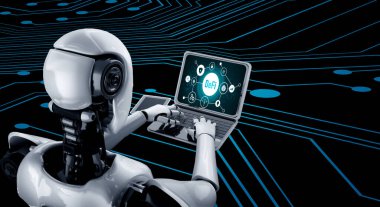 Yapay zeka robotu ile mod bilgisayar yazılımı kullanan yapay zeka robotu