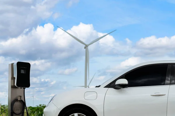 Progressive Combination Wind Turbine Car Future Energy Infrastructure Electric Vehicle — Stock Fotó