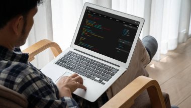 Model uygulama ve program kodlaması için bilgisayar ekranında yazılım geliştirme programlama