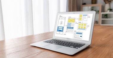 Model mobil uygulama ve web sitesi için UX UI tasarım süreci. Profesyonel uygulama geliştiricisi için kablo grafiğinin yaratıcı prototipi .