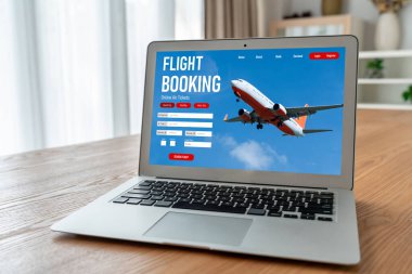Online uçuş rezervasyon sitesi mod rezervasyon sistemi sağlar. Seyahat teknolojisi kavramı .