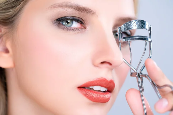 Closeup Alluring Facial Makeup Beautiful Woman Perfect Smooth Cosmetic Clean — Stock Photo, Image