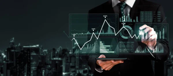 Businessman Analyst Working Digital Finance Business Data Graph Showing Technology — Photo