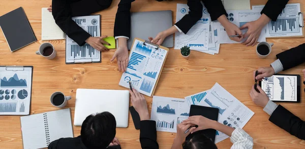 Top View Closeup Business Team Financial Data Analysis Meeting Business — ストック写真