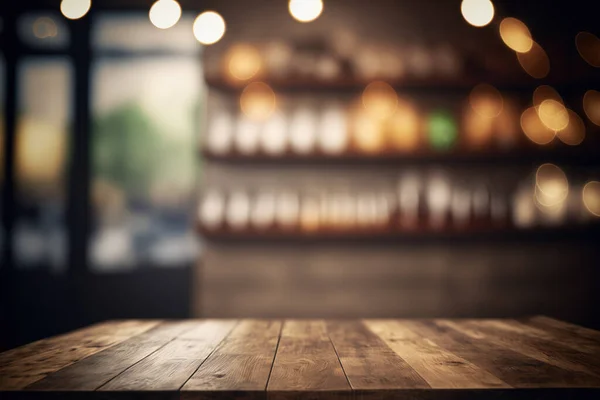 Wooden Table Blurred Background Restaurant Cafe Bokeh Flawless — Stock Photo, Image