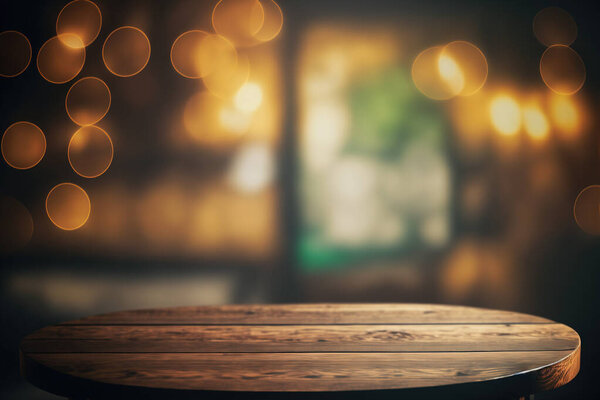 Деревянный стол размыл фон ресторана кафе с боке. Безупречный