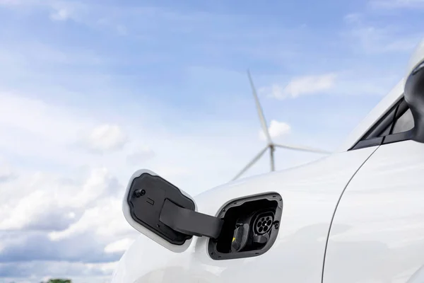 Progressive Combination Wind Turbine Car Future Energy Infrastructure Electric Vehicle — Photo